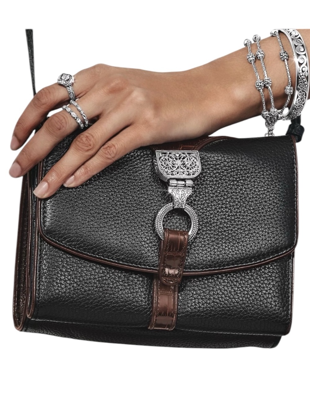 Brighton Nepal Pebbled Leather Croco-Embossed Crossbody Organizer